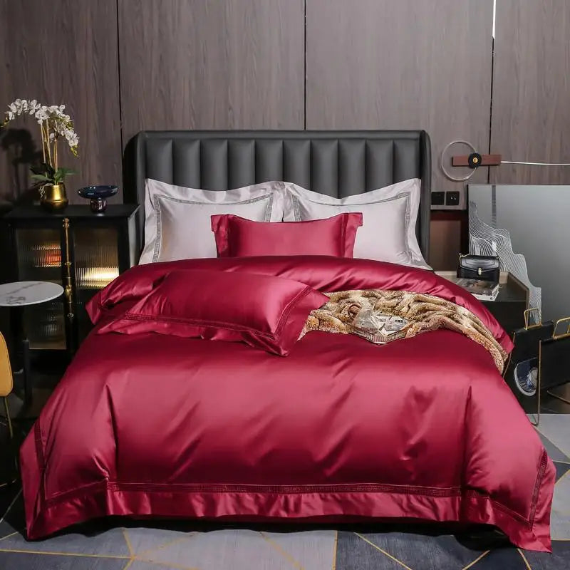 Parure de Lit 4 Pièces en Coton Égyptien 1000TC Bleu Gris