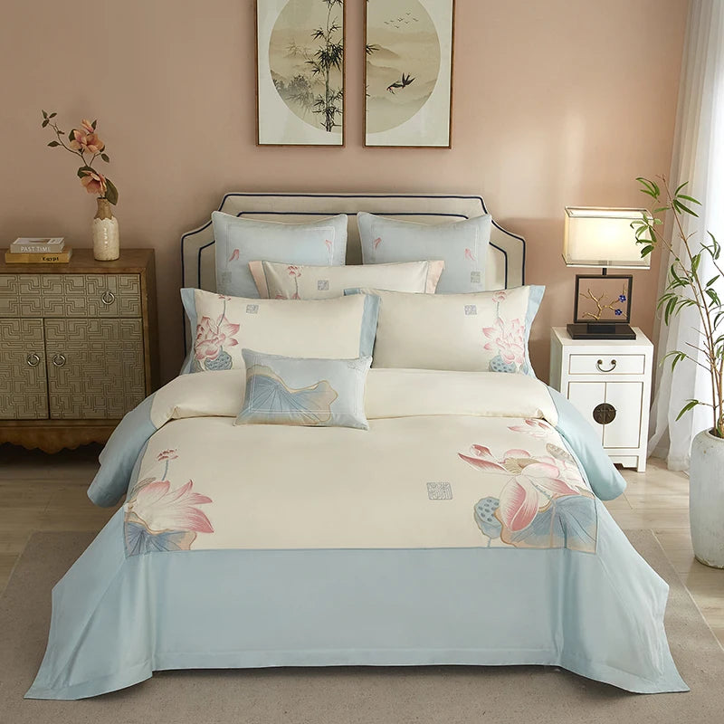 Parure de Lit EleganceLux en Coton Égyptien Brodé