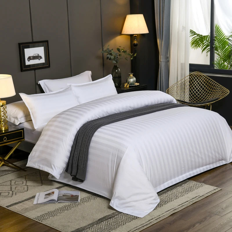 Parure de Lit Blanche 600TC en Coton Naturel Collection Hôtel