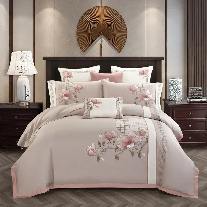 Parure de Lit EleganceLux en Coton Égyptien Brodé