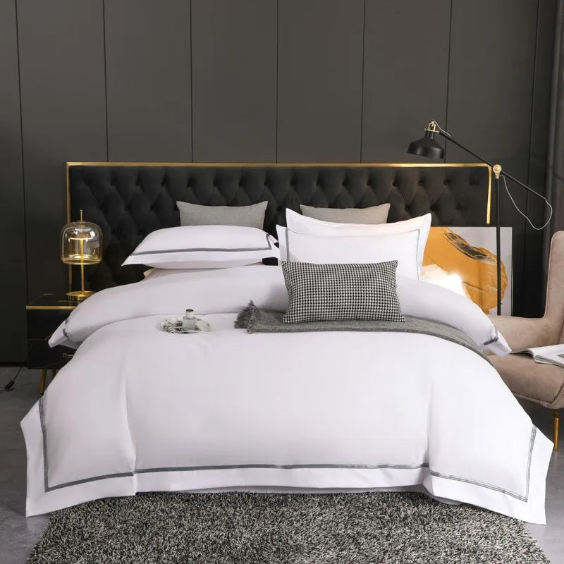 Parure de Lit Blanche Ultra Douce Effet Brossé 4 Pièces