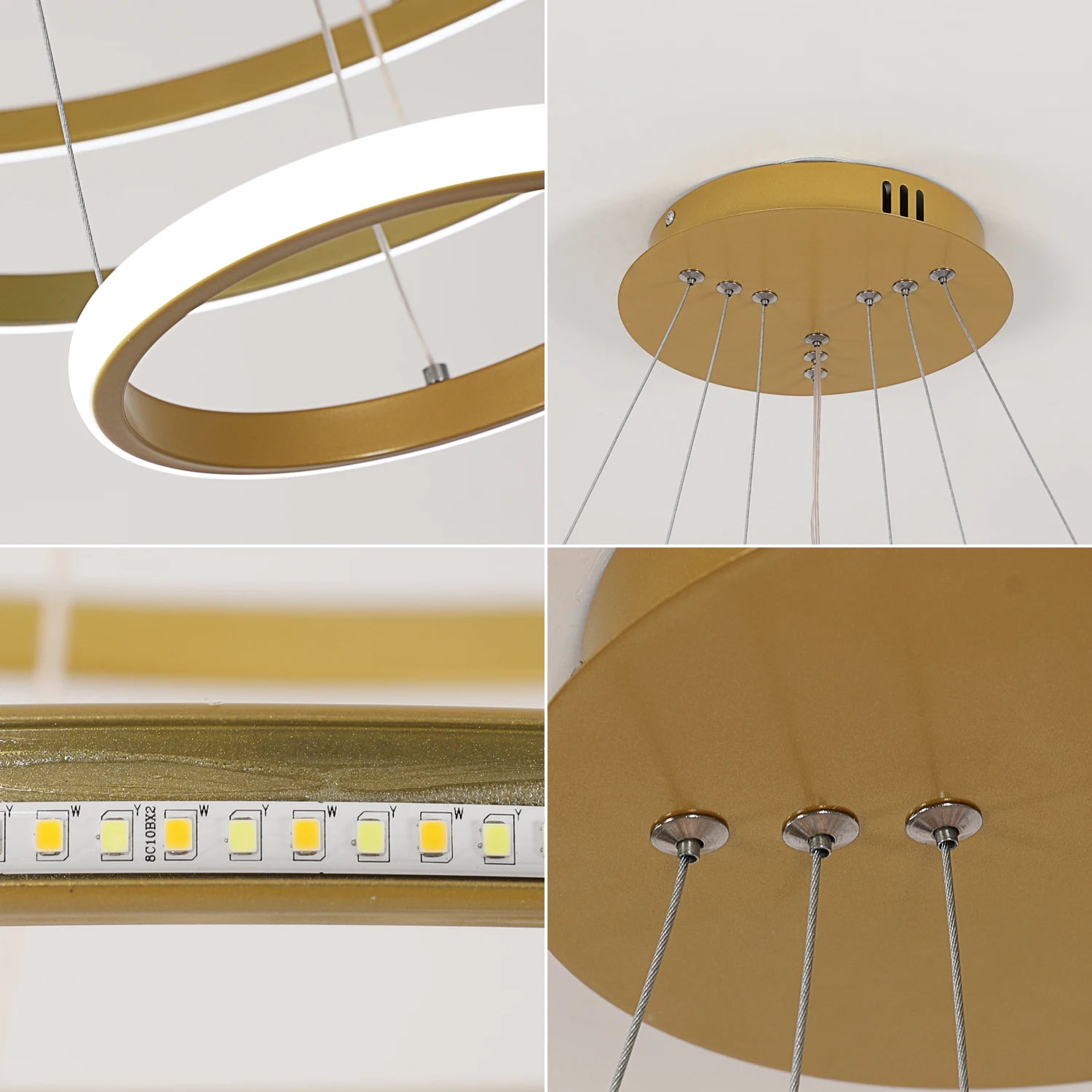 Lustre LED Doré à 3 Anneaux Moderne