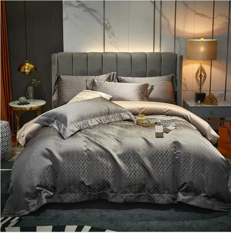 Parure de Lit Jacquard Noir et Or en Coton Égyptien de Luxe