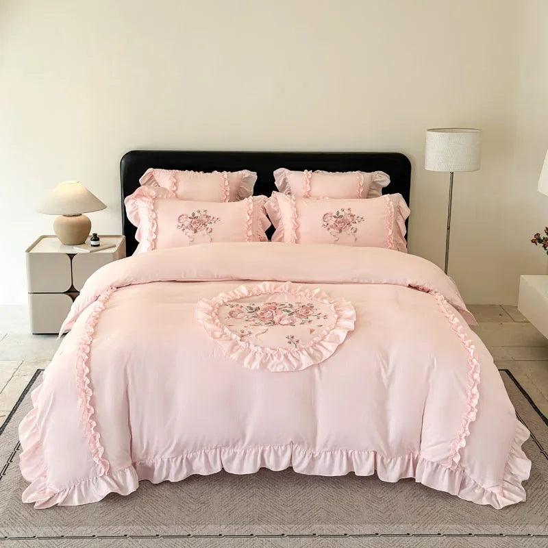 Ensemble de Literie Brodé RoséDream – 4 Pièces