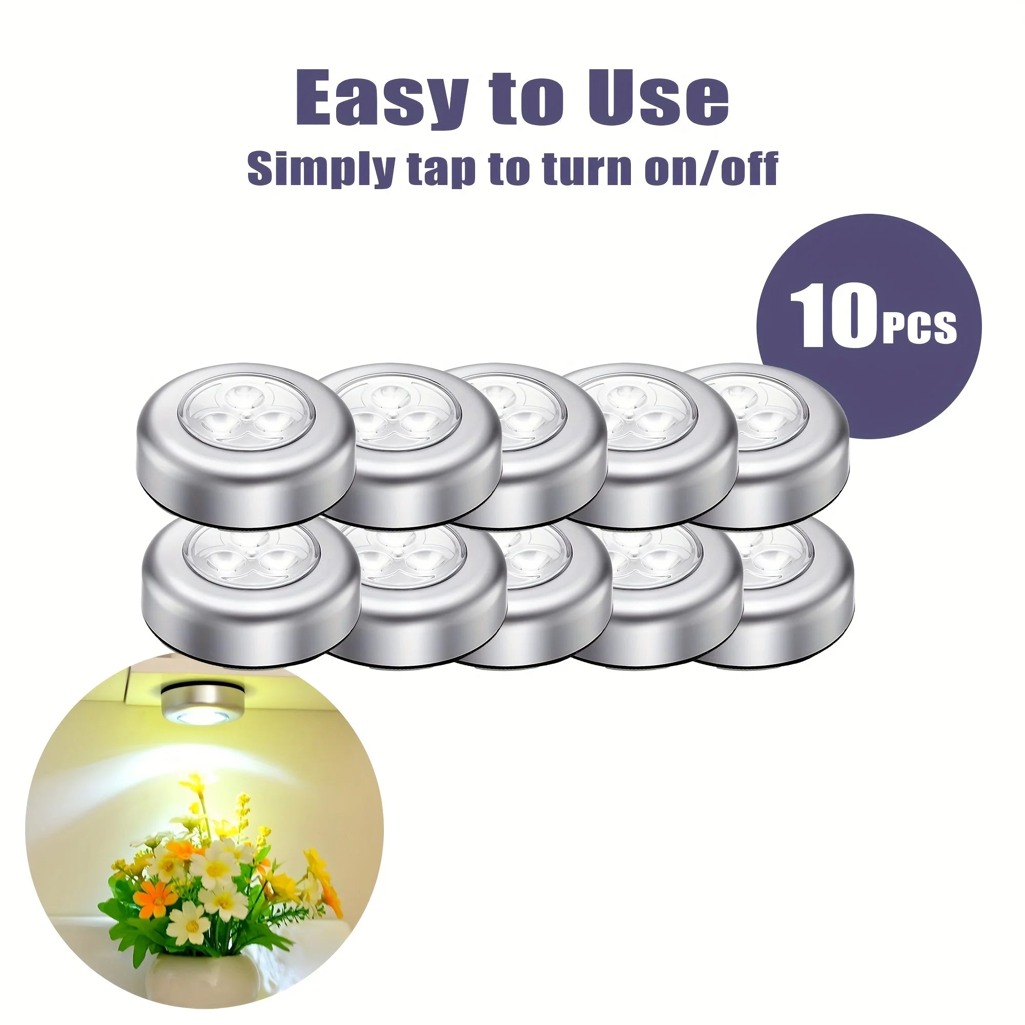 Lot de 10 Mini Lampes LED Autocollantes – Veilleuses à Pression