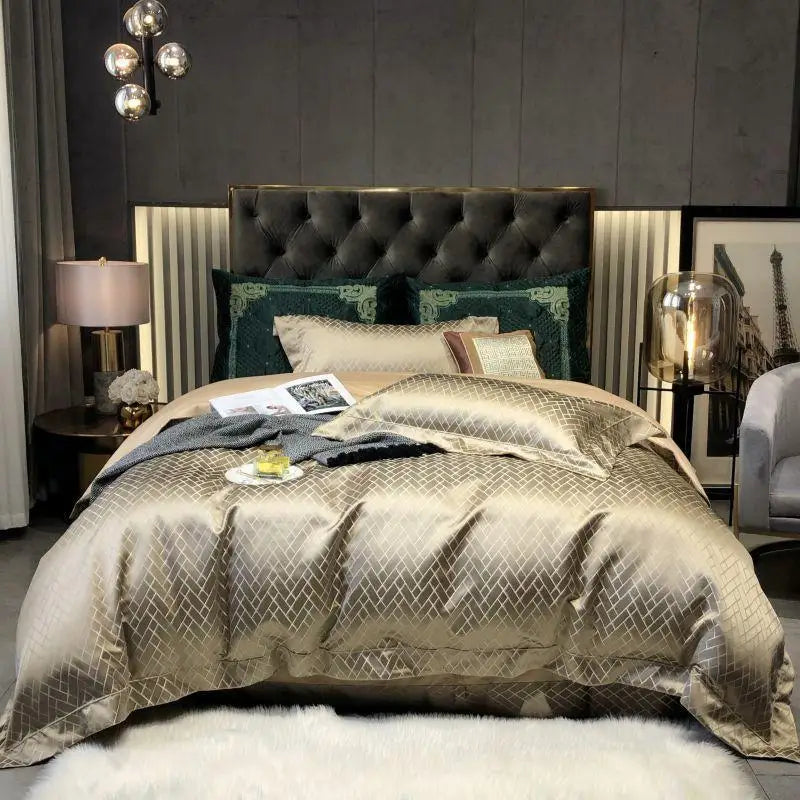 Parure de Lit Jacquard Noir et Or en Coton Égyptien de Luxe