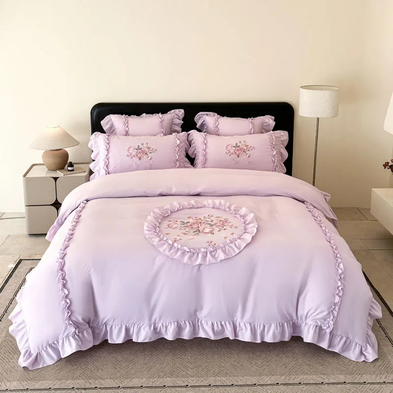 Ensemble de Literie Brodé RoséDream – 4 Pièces