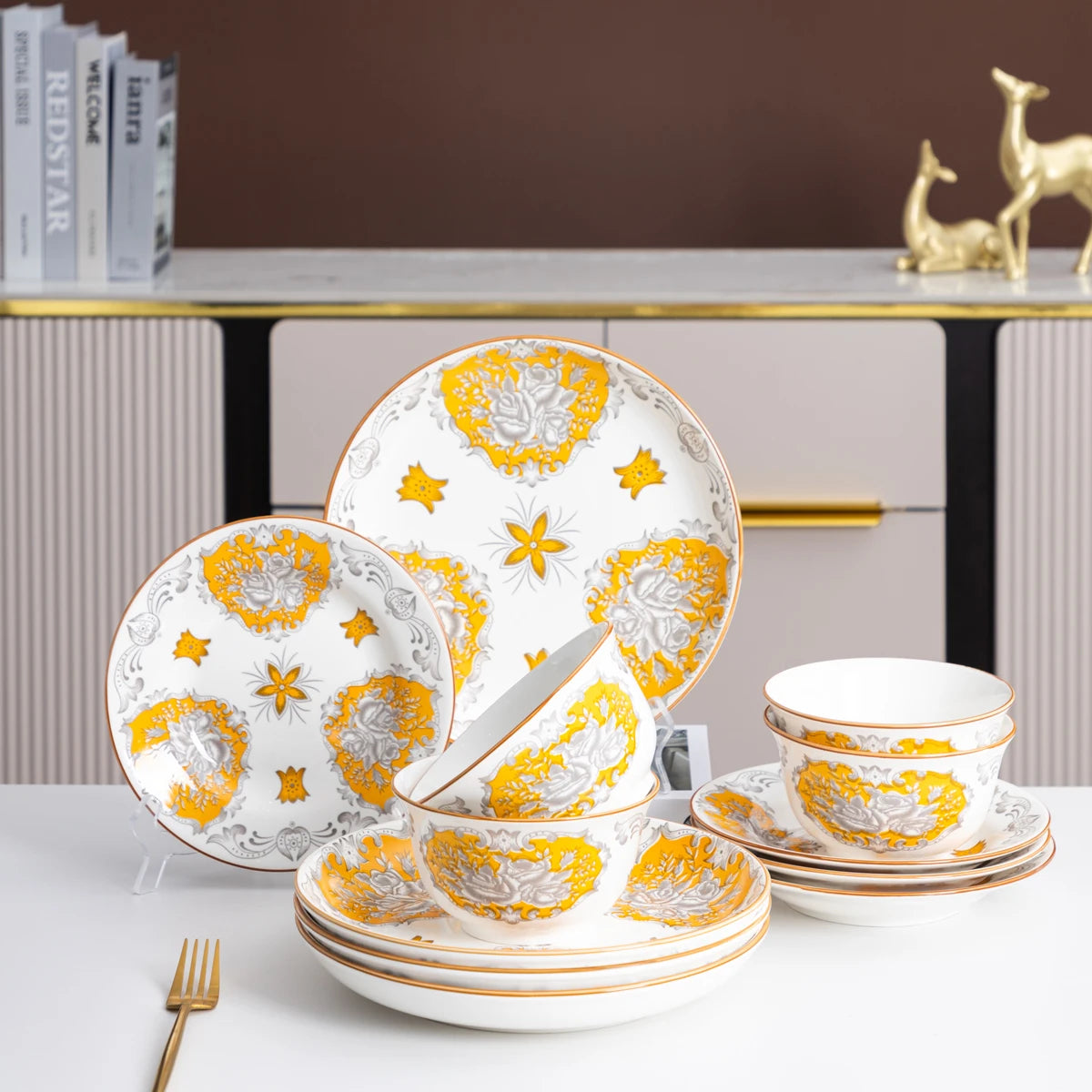 Service de Vaisselle Céramique Jaune – 12 Pièces