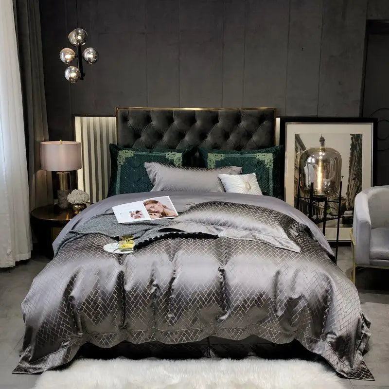 Parure de Lit Jacquard Noir et Or en Coton Égyptien de Luxe