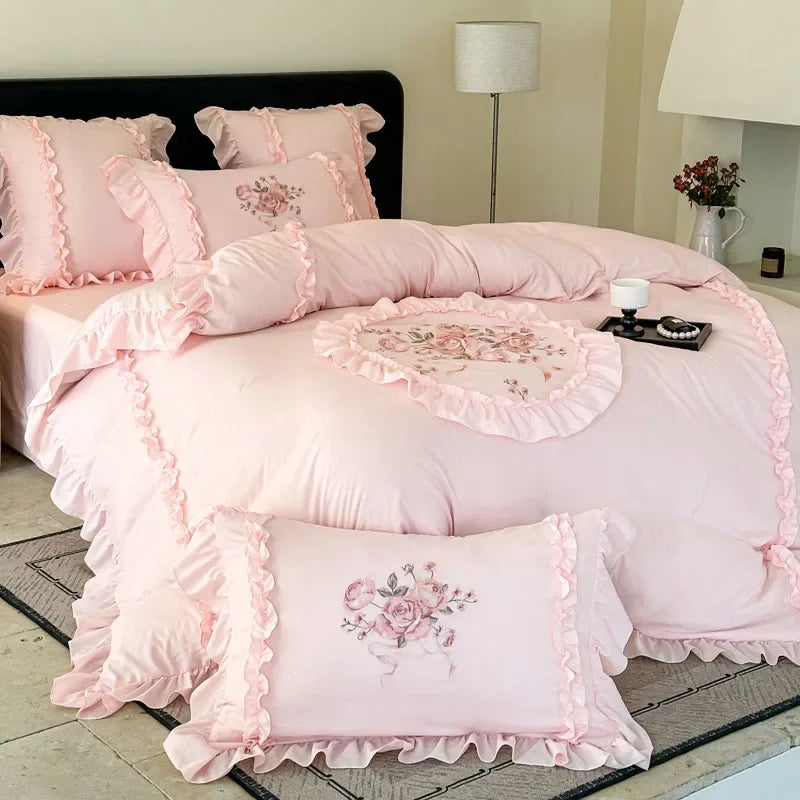 Ensemble de Literie Brodé RoséDream – 4 Pièces