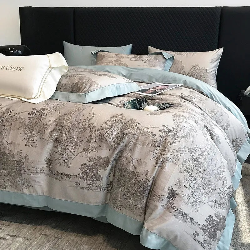 Parure de Lit Jungle Grise en Coton Égyptien 1000TC